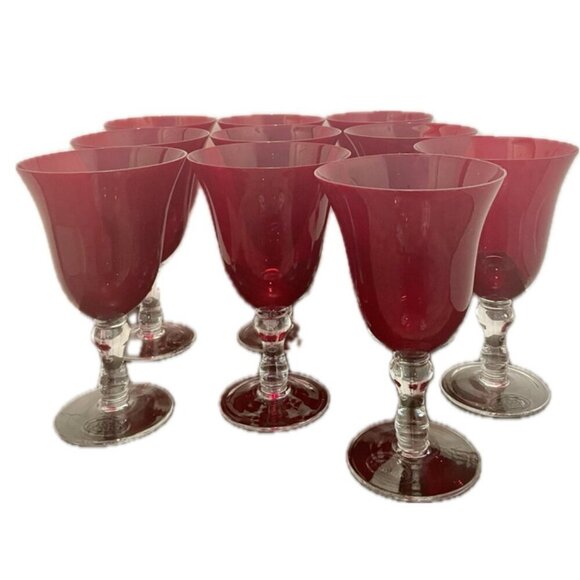 VTG BELL WINE GLASSES RUBY RED GOBLET SET OF 10 LARGE SIZE COLLECTIBLE RARE - Picture 2 of 16